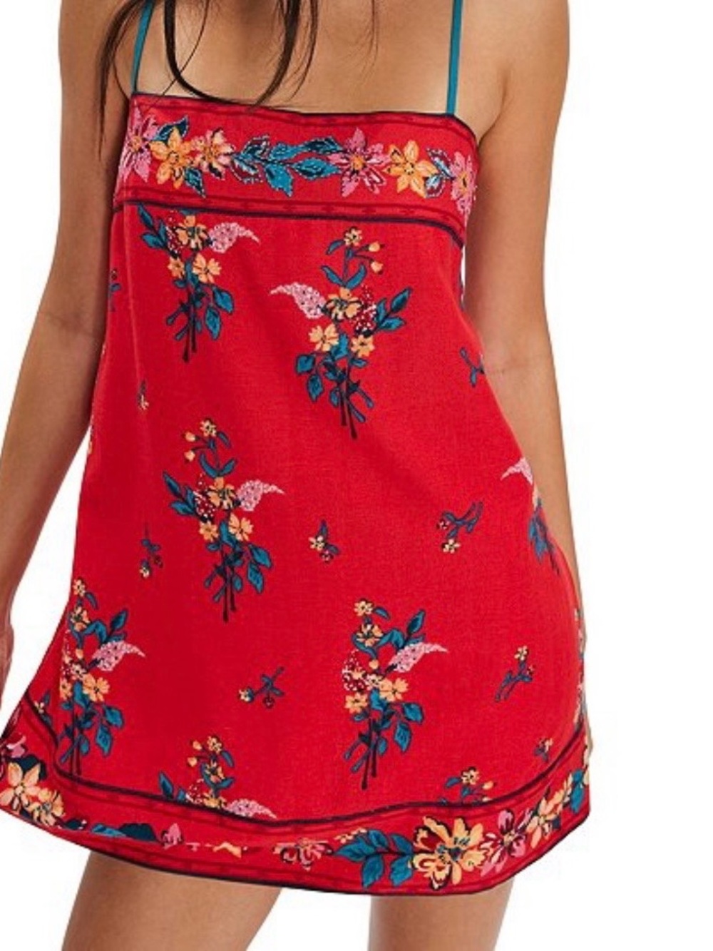 Free People red embroidered dress size medium.